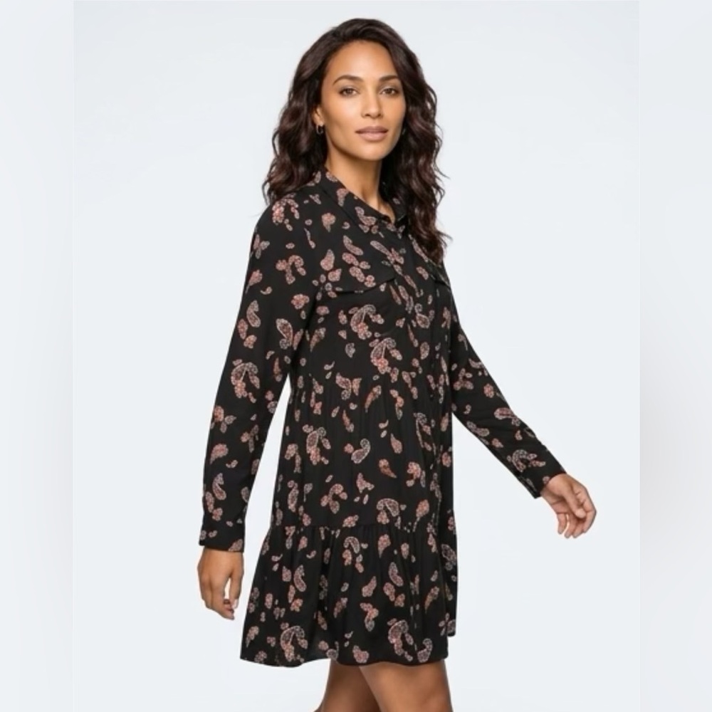 BLACK PAISLEY BUTTON DOWN WESTERN DRESS, SO SIZE XL
